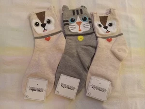 3-Pack Women's & Girl's Novelty Ankle Socks NWT-ANIMAL THEME-CUTE DETAILING!! - Picture 1 of 2