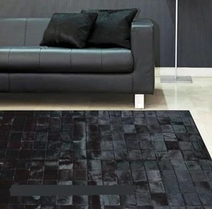 Premium Quality Handmade Leather Rug carpet Black for Home Decoer Rugs Gift 61 - Picture 1 of 4