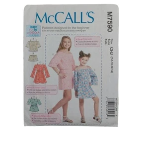 MCCall's M7590 Girls Learn 2 Sew Top Dress Romper Short Size 7-14 Sewing Pattern - Picture 1 of 3