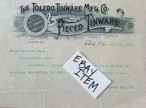 1892 The Toledo Tinware MFG. Company Letterhead Pierced Tinware Toledo Ohio - Picture 1 of 1