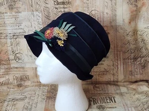 Antique Roaring Twenties Cloche Hat French Vintage Wool Flapper Period Costume - Picture 1 of 13