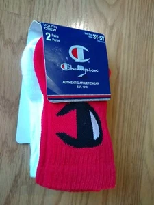 Champion Crew Socks Kids 7-9 3Y-5Y 2 Pack Boys Red White NEW NWT  - Picture 1 of 4