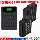 2x Battery for GoPro Hero 5 Rechargeable Li-Ion Hero 6/7/8& Dual Charger 2000mAh