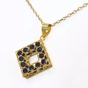 Authentic Necklace K18YG Yellow Gold Sapphire Square Jewelry / 10255 YMRE - Picture 1 of 6