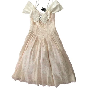 Vtg Steppin' Out 80s Formal Prom Dress Pink Frilly Lace Shiny Vtg 13 or Med NWT - Picture 1 of 15