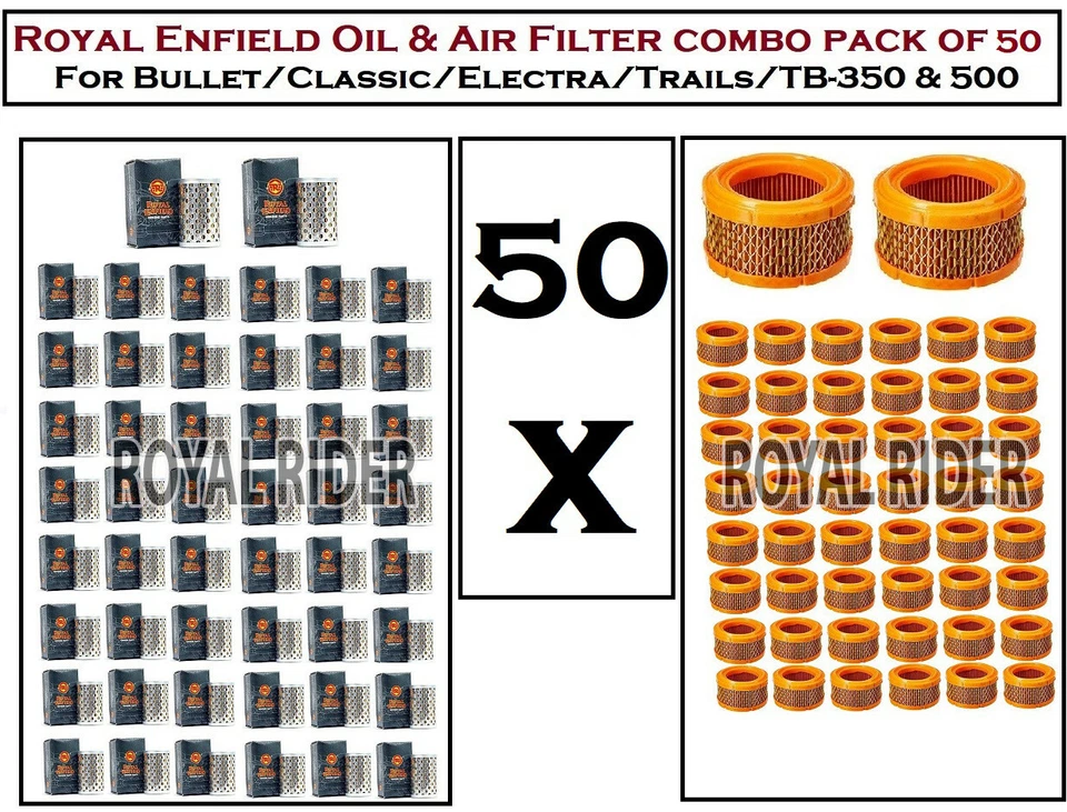 适用于 Royal Enfield 50 件油和空气过滤器,每件适用于 BulletClassicElectraTrails — 第 1/4 张图片