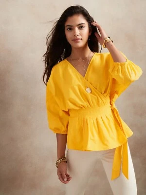 Nuevo con etiquetas Top envolvente Banana Republic manga globo, amarillo TALLA L #836861 W0701 Foto 1 de 4