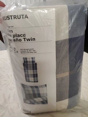 IKEA NEW Twin Kustruta Plaid Duvet Cover 64”x86”  Sham Blue Tan - Image 1 of 4