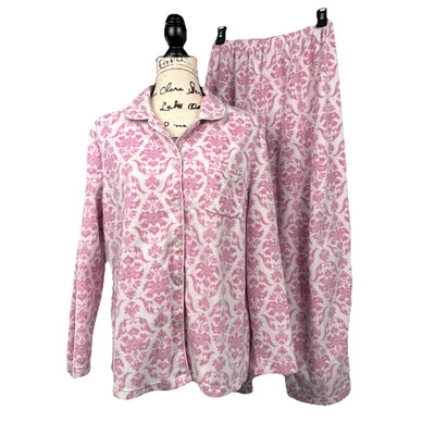 Conjunto Top Pantalones Pijama KAREN NEUBURGER Rosa Blanco Vellón Talla XL Suave Preppy Primavera Foto 1 de 4