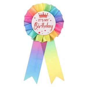 IT'S MY Birthday Pin, 5.9"x2.8" Tinplate Ribbon Badge Pin, Rainbow Color - Picture 1 of 6