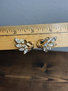 Vintage CROWN TRIFARI signierte goldfarbene Kristall Strass Clip Ohrringe - Bild 1 von 6