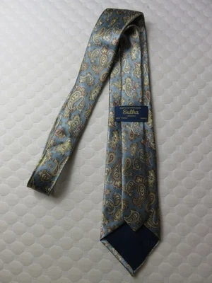 Sulka Nueva York Londres París Para hombres Todo Seda Floral/Paisley Azul Dorado Hecho en Inglaterra Foto 1 de 4