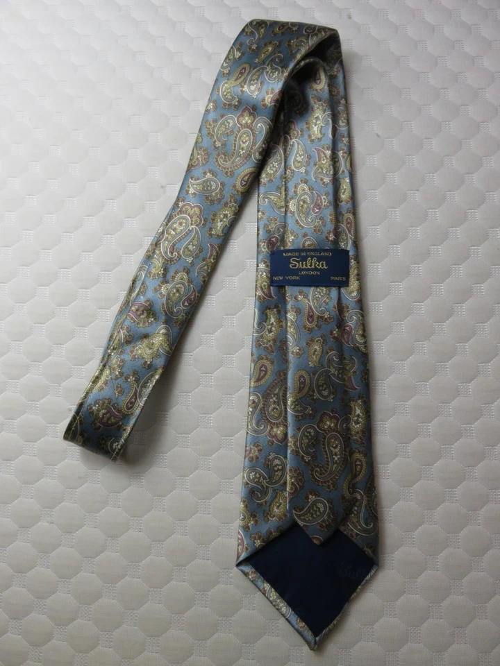 Sulka Nueva York Londres París Para hombres Todo Seda Floral/Paisley Azul Dorado Hecho en Inglaterra Foto 1 de 4