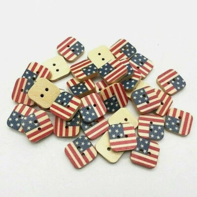Choose Qty of Square AMERICAN FLAG 2-hole Wood Buttons 5/8" (15mm) Craft (1066) - Image 1 of 2