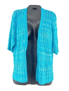 Christopher Banks Sz Large Short Sleeve Open Front Cardigan Sweater Blue Heather - Picture 1 of 3