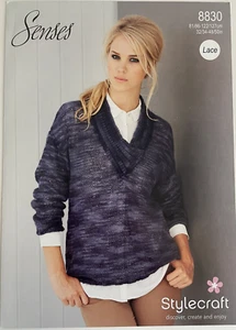 Damen Spitze Wickelausschnitt + Wasserfallausschnitt Pullover STRICKMUSTER Ripp Stylecraft 8830 - Bild 1 von 9