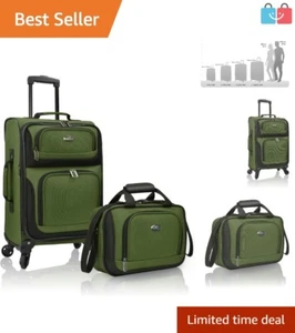 Premium 20" Carry-On with 4 Wheels - Expandable Soft Travel Suitcase in Green - Picture 1 of 11