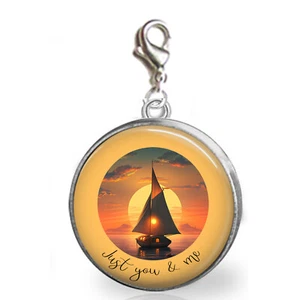 Sailboat at Sunset Sailing Just You & Me Love Keepsake Glass Top Charm - Picture 1 of 1