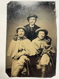 1860s civil war Tintype Tin Type 3 Young Men Cigar Photographers Studio Soldier
