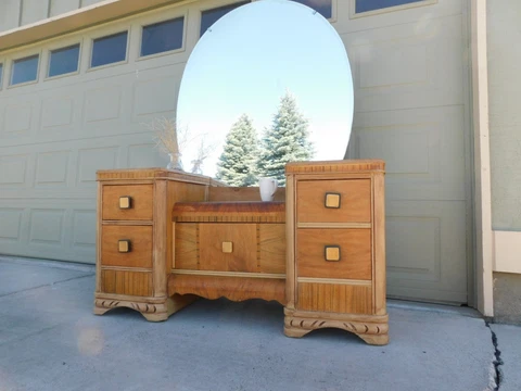 PICK UP ONLY se Oregon Grand Antique 1930s Art Deco Waterfall Vanity Very Good! Cover