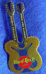 PUERTO VALLARTA MEXICO *TWIN SEAHORSES* BLUE GIBSON GUITAR Hard Rock Cafe PIN - Picture 1 of 1