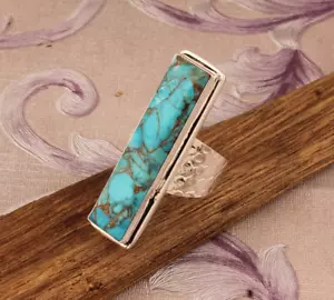 Hammered Blue Copper Turquoise 925 Sterling Silver Textured Band Ring All SB-79 - Picture 1 of 3