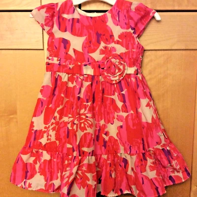DKNY Toddler Girl Pink & White Floral Polyester Dressy Party Dress 18M - Image 1 of 3