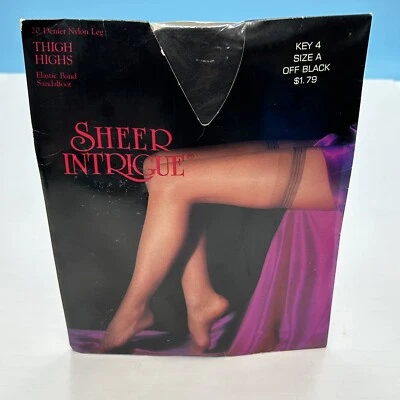 Nylons hasta el muslo Sheer Intrigue de colección talla A negro nuevo stock antiguo Kmart Foto 1 de 4