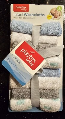 NUEVO Playtex BABY INFANT Paños 8pk Paños Baño Azul, Gris, Blanco Foto 1 de 2