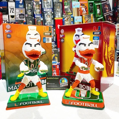 Cadena de rotación de anillos de aterrizaje SEBASTIAN Miami Hurricanes NCAA mascota Bobblehead Foto 1 de 4