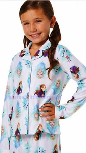FROZEN Pajamas Set Size 4- 8 Girls Elsa Anna Olaf Coat Button Shirt Pants Disney - Picture 1 of 3