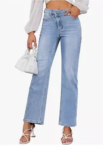Genleck Wide Leg Jeans For Women High Waisted Crossovers - Picture 1 of 9