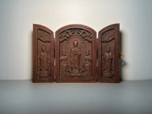 Antique Three Saints of the West Three Open Box Old Boxwood Carving Decoration - Picture 1 of 8