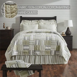 Finders Keepers King Quilt 106x97 Country Cottage Farmhouse White Khaki Grey - Picture 1 of 6