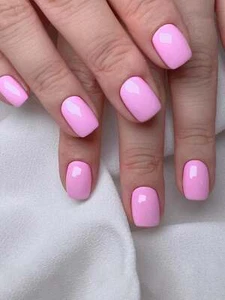 Pink 24pcs Short Square Solid Fake Nail Kit False Nails Press On Nails Glue On - Picture 1 of 6