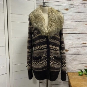 Juicy Couture Mohair Wool Knit Sweater Removable Faux Fur Collar Sz Small Aztec - Picture 1 of 12