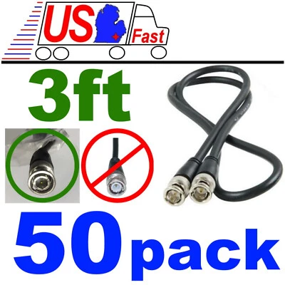 Lot50x/pk/pcs 3ft/feet/foot HD-SDI RG59 Video Cable D BNC Male~M 75ohm Cord/Wire - Image 1 of 2