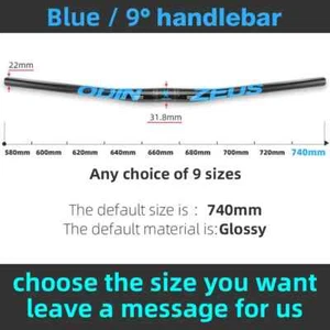Full Carbon Fiber 9 Degree Mountain Bicycle Handlebar Parts Clamp 31.8mm 740mm - Picture 1 of 30