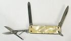 Vintage Italy Stainless Celluloid Mother Of Pearl Pocket Knife Scissors Nailfile