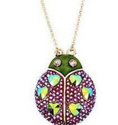 $75 Betsey Johnson Pétalos Frutales Ladybug Colgante Collar Corazón Pavé 28" mm1e Foto 1 de 4