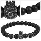 Men Beaded Black Lion? Head Bracelet Stone Bead Bangle Fashion Jewelry Dxs