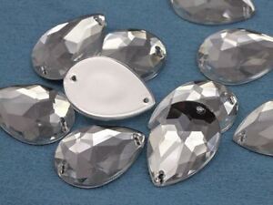 25x18mm Crystal Clear H102 Teardrop Flat Back Sew On Gems For Craft, 15 PCS