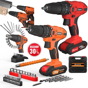 21V Cordless Hammer Drill Set Electric Impact Driver Screwdriver Battery Charge - Picture 1 of 29