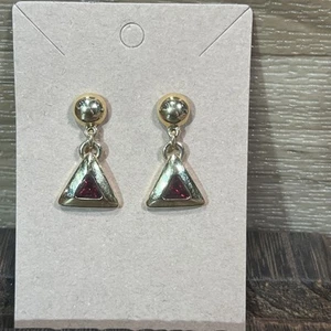 AFJ Vintage Gold Tone Red Triangle Stud Drop Earrings - Picture 1 of 6