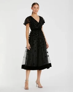 New MAC DUGGAL Size 10 Black 67854 Embellished Velvet Trim Cocktail Midi Dress - Picture 1 of 10