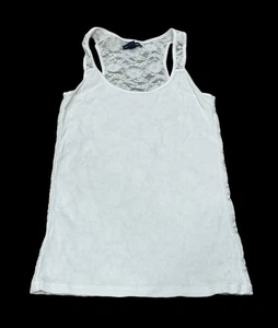 Y2K American Eagle Lace Racerback Ribbed Fitted Tank Top Cami White Sheer Medium - Picture 1 of 8