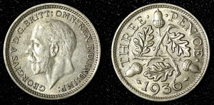 Gran Bretagna Giorgio V Argento 1936 3 Pence KM# 831 (28 331) - Foto 1 di 3