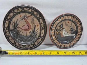 VTG SET 2 Tonal Bird Wall Hanging Plates Handmade Earth Tones 7” & 5.5” Mexico - Picture 1 of 15