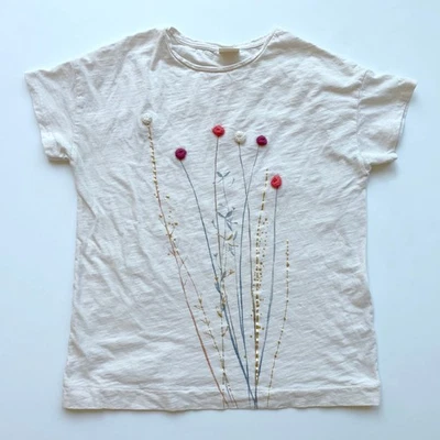 Zara Girls Short Sleeve Graphic Tee Size 13/14 3D Flowers Beige Soft Collection - Image 1 of 4