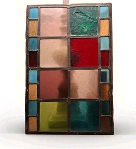 OLD 1800's ENGLISH LEADED STAINED GLASS WINDOW ABSTRACT - MULTI COLORS 18" x 12" - Picture 1 of 9